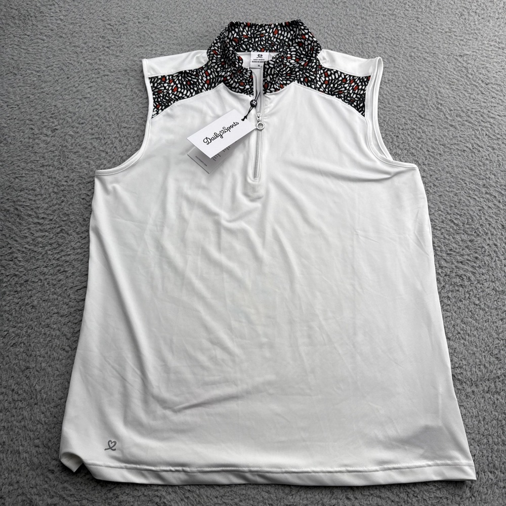 Daily Sports Imola Sleeveless Polo Shirt Top Womens XL WHT Zip Tennis Pickleball